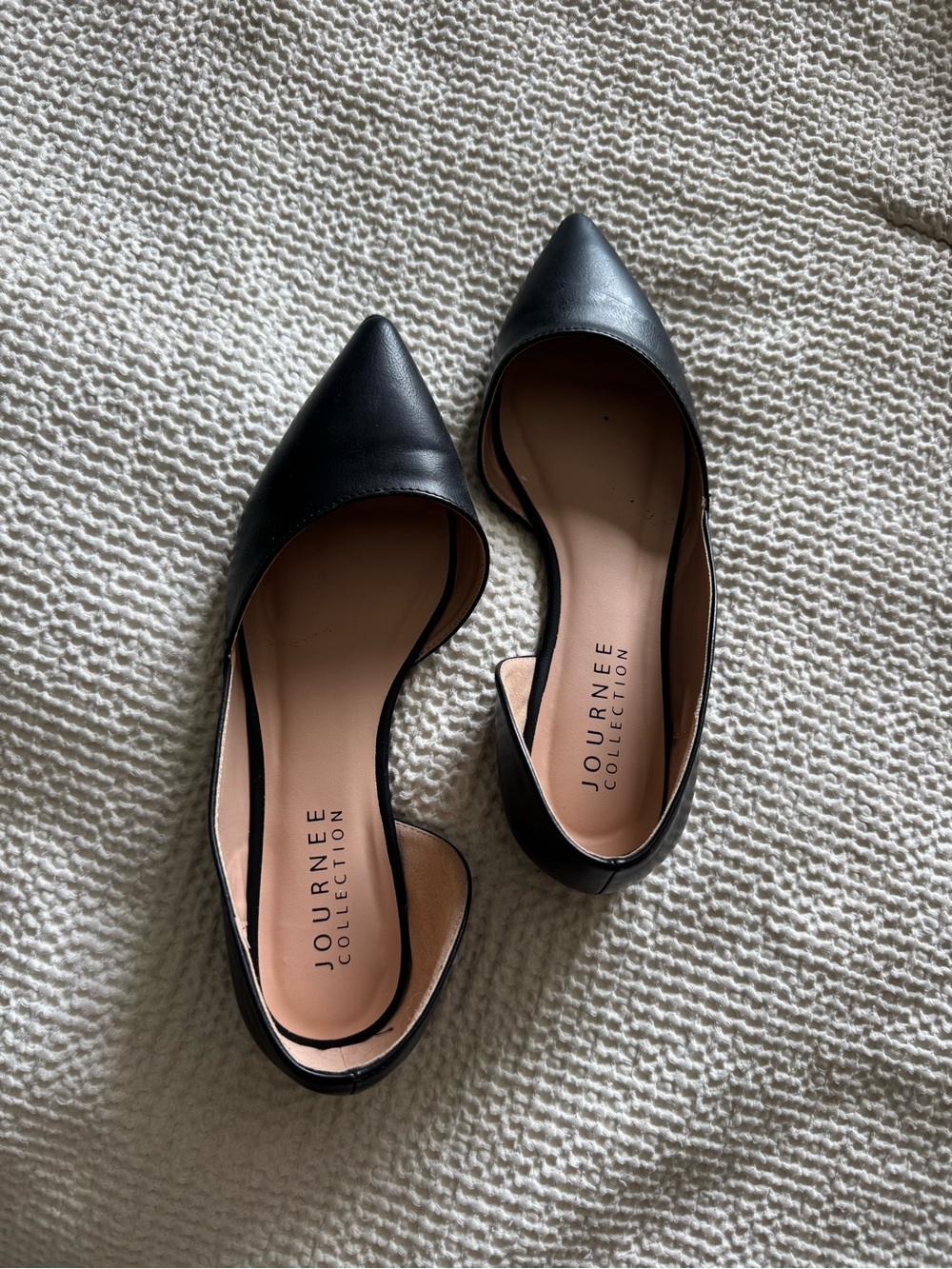Journee Collection Black Pointed D'Orsay Flats with Nude Insole
